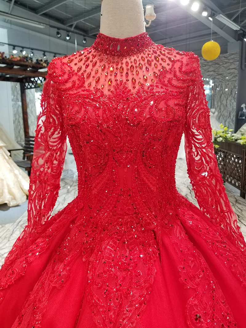 LS64440 красный мусульманский пушистый старинный вечернее платье с длинным рукавом