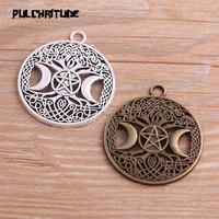 4pcs 3439mm new product two color round hollow charms moon pentagram pendant jewelry metal alloy jewelry marking