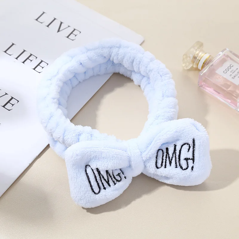 Blue Мягкие бантики из кораллового флиса с надписью «OMG» для женщин и девочек, милые повязки для волос, повязки для волос, головные уборы, аксессуары для волос, новинка - Цвет: Blue