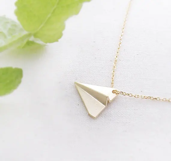 small Origami Plane pendant chain Necklace Tiny Aviation aircraft model Airplane Paper Dream astronaut jewelry | Украшения и