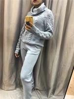 2021 turtleneck wool full 2 piece suit female new thick high collar casual cashmere sweater and pants two sets of women