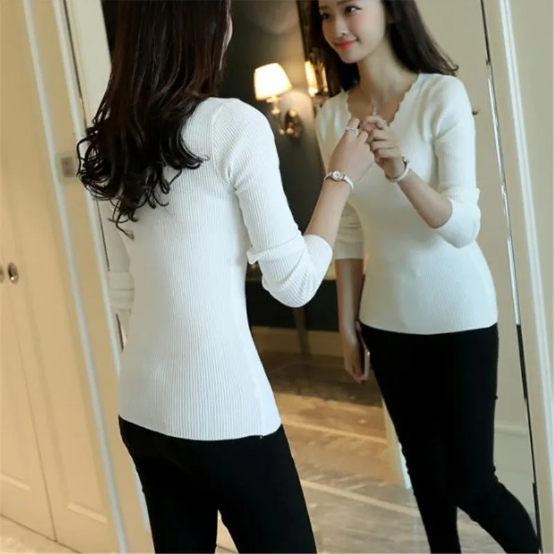 Новый сексуальный женский свитер с v-образным вырезом стрейчевый трикотажный