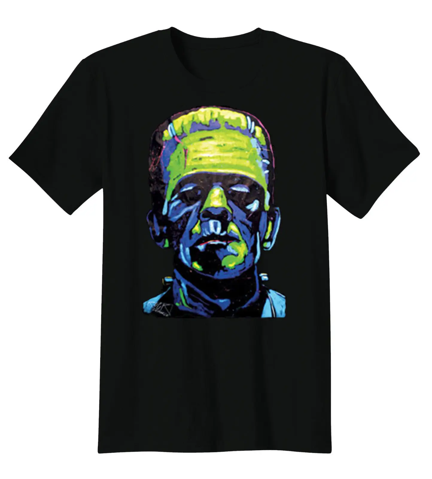 Summer Fashion Men's Short New Style Crew Neck Frankenstein Horror Movie Monster Bright Colors Art Design Print T-Shirt Tee | Мужская