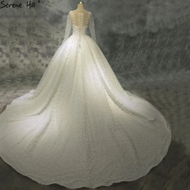 Dubai New White Luxury Big Trian Wedding Dress 2021 Long Sleeves Handmade Flowers High-eng Fashion Bridal Gown HA2164 | Свадьбы и