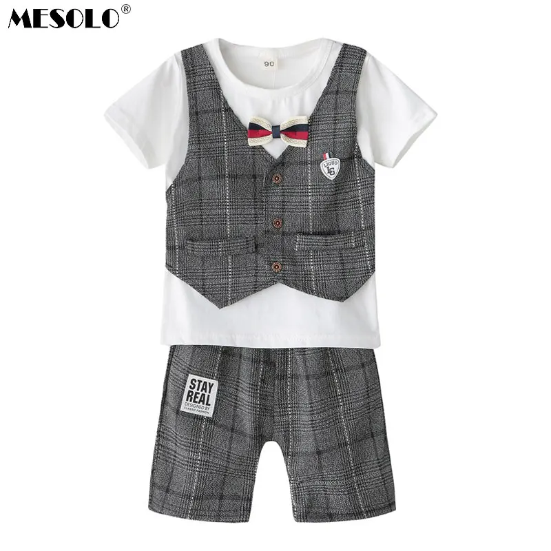 MESOLO The New 2019 Spring And Summer Boy Tie Off 2 Children Suit Jacket Grid Gentleman Bow A Generation |