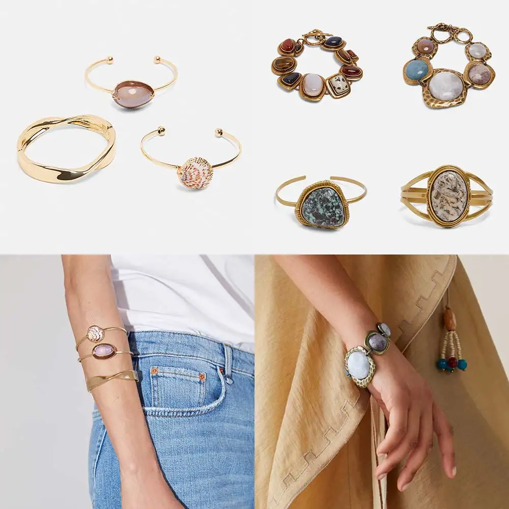Ladyfirsy ZA Adjustable Open Bangle Party Gifts Statement Accent Stone Arm Bracelets for Women Wedding Jewelry Dropshipping Gift | Украшения