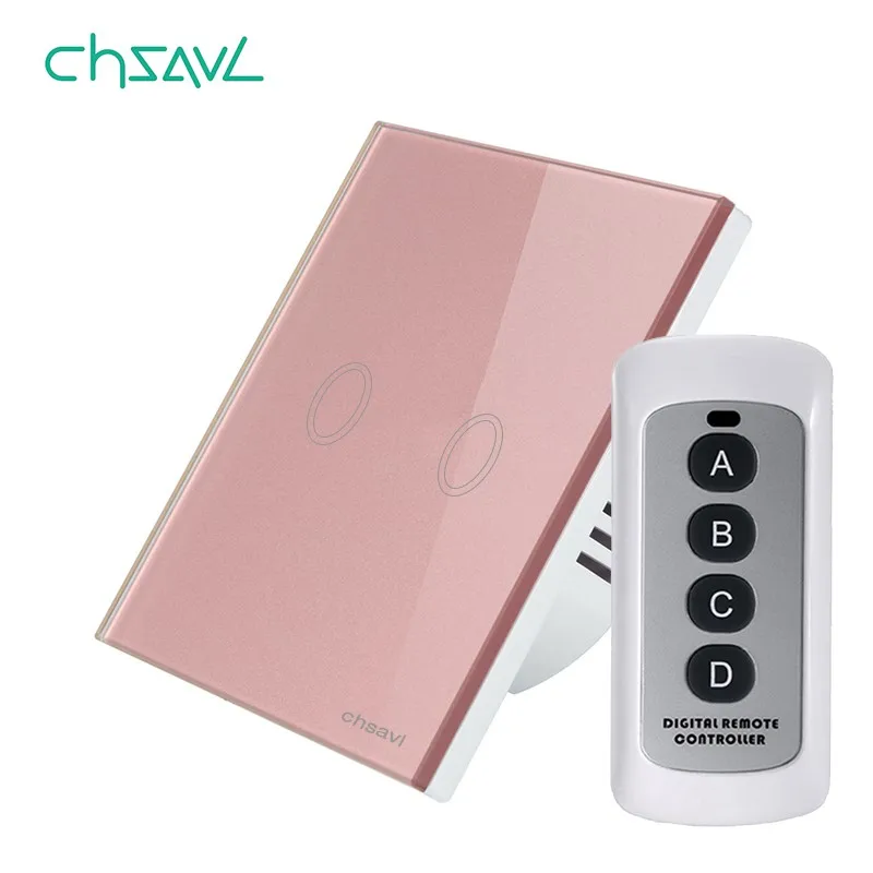 CH-RF-02-D04 Pink CHSAVL EU/UK Стандартный беспроводной светильник с дистанционным управлением, 2 комплекта, 1 способ, белая стеклянная панель, настенный сенсорный переключатель для умного дома RF433 - Цвет: CH-RF-02-D04 Pink