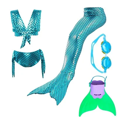 Green 64 set 1 Детский осенний популярный стильный Русалка Моноласты, хвосты для купания Фин Флиппер Косплэй костюм девочки; Дети Купальник «Ариэль» в виде хвоста русалки для плавания - Цвет: Green 64 set 1