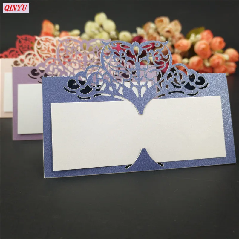 10 шт. винтажная лазерная резка карта для сидения в форме сердца номер стола имя