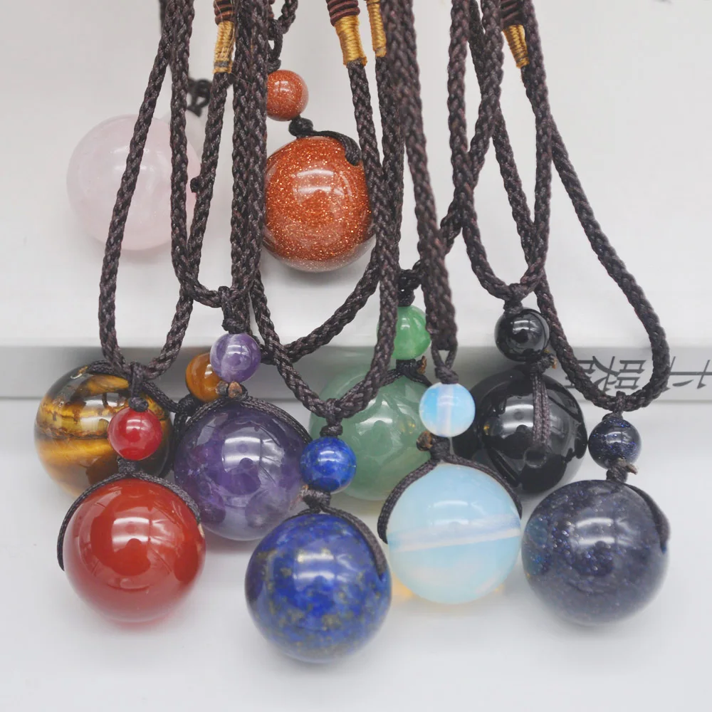 

Natural Mixed Stone Aventurine/Carnelian/Tigereye/Opal/Lapis Round Adjustable Nylon Rope Braid Necklace Jewelry 10PCS F430