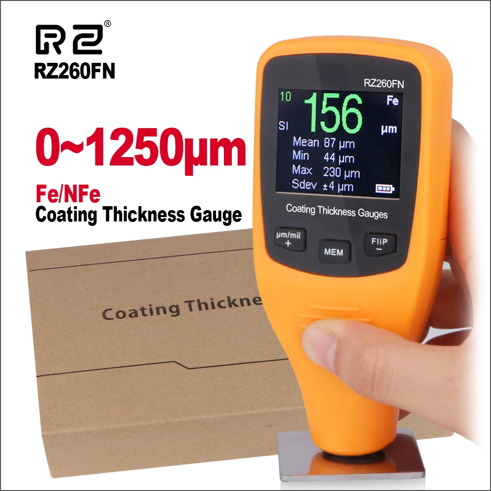 

RZ Paint Thickness Gauge Tester Digital Coating Thickness Gauge Meter Backlight 0~1250 RZ260FN Film Car Thickness Gauge Meter