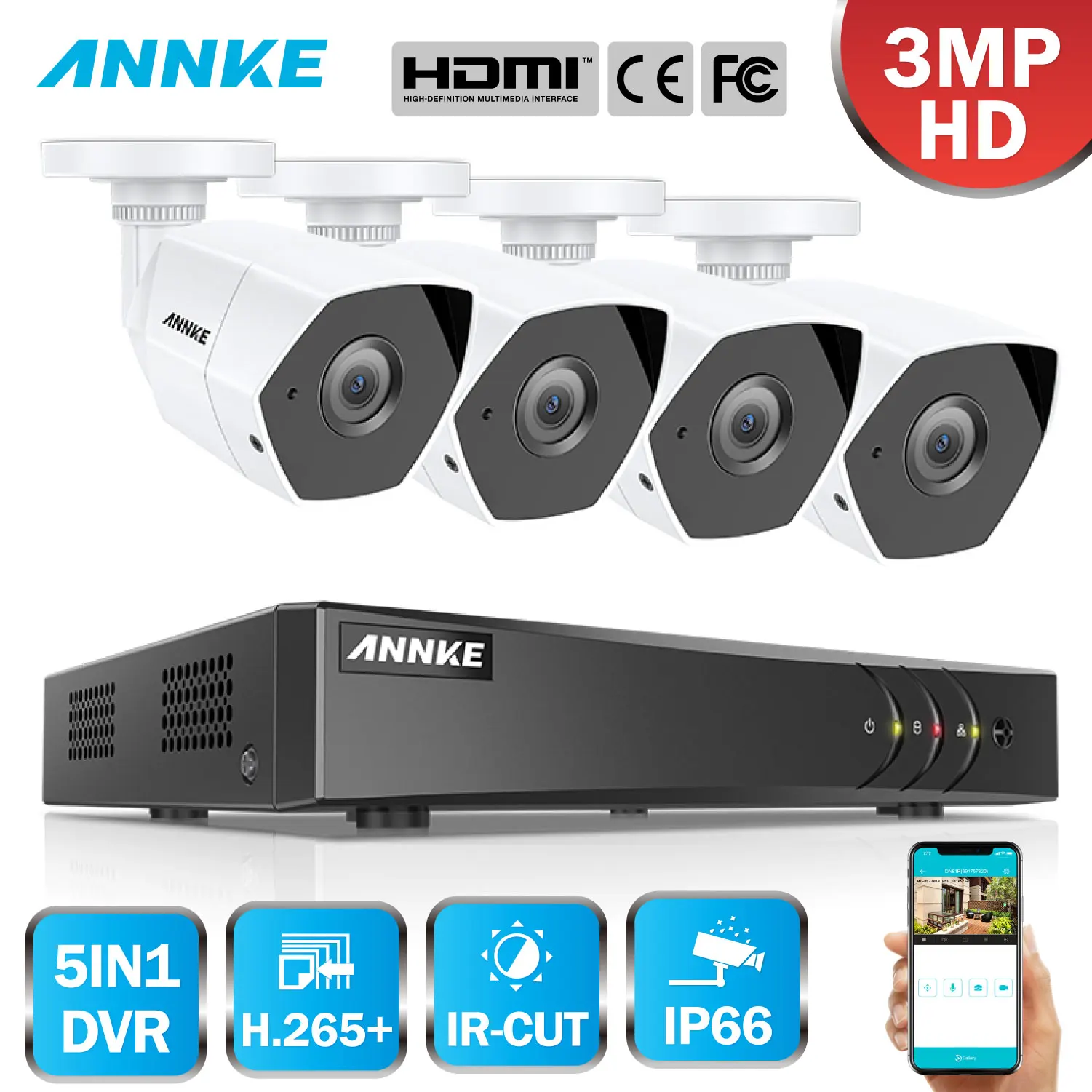ANNKE FHD 4CH 5в1 3MP домашняя наружная система видеонаблюдения с цилиндрическая камера