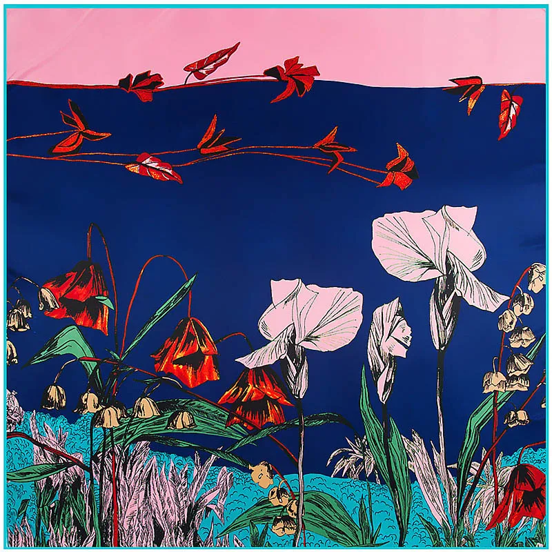 Саржевый шелковый шарф 2017 роскошный брендовый цветочный мусульманский платок 130