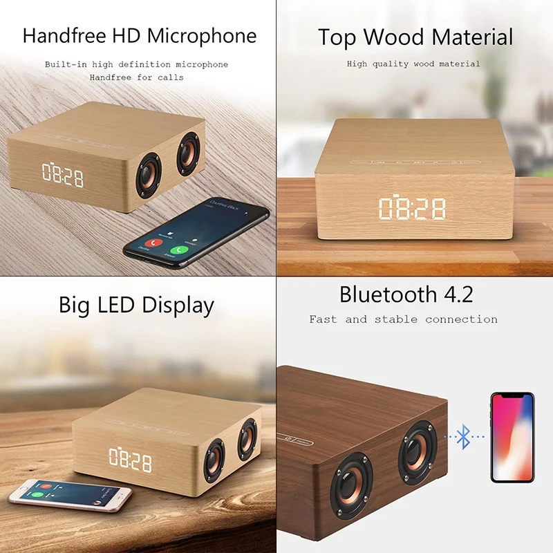 Деревянный Bluetooth динамик сенсорные часы портативный четыре рога сабвуфер музыка