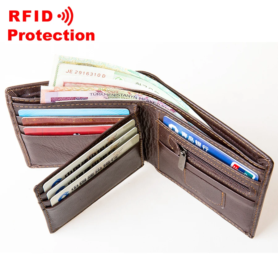 Мужской короткий кошелек из натуральной кожи с RFID защитой|brand purse|business pursesfashion brand - Фото №1