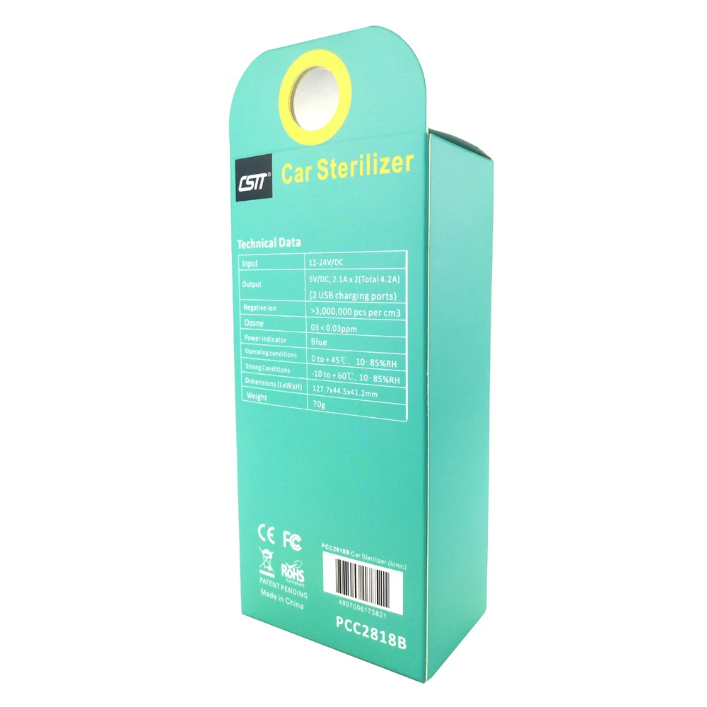 

CSTT Negative ion generator Car Air Sterilizer and Deodorizer with Dual USB Charger & Life Hammer