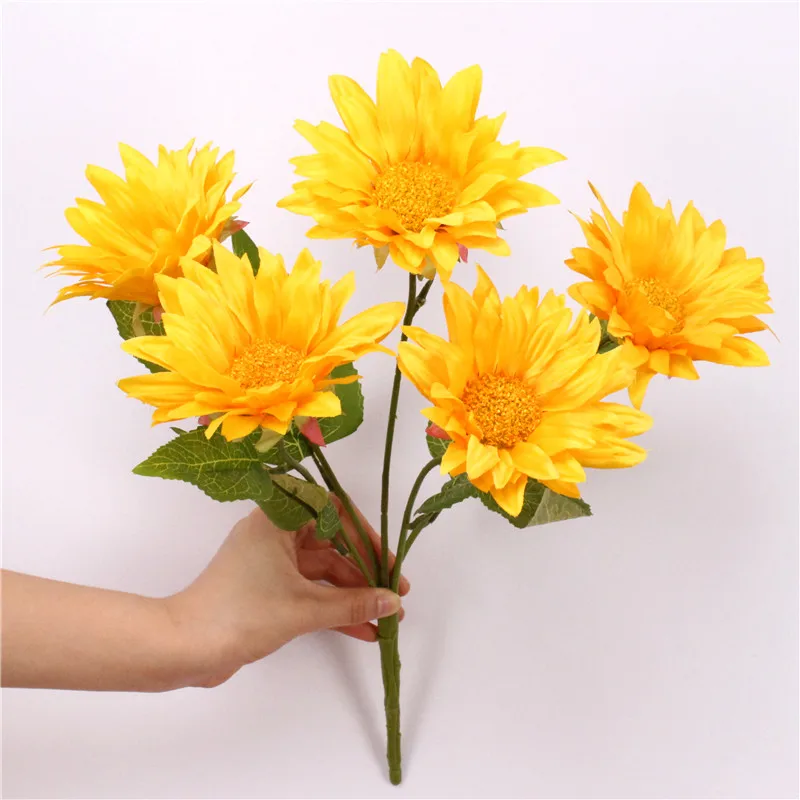 Artificial silk 5 head sunflower bouquets Home hotel table decoration fake flowers Wedding hand holding Photography props | Дом и сад