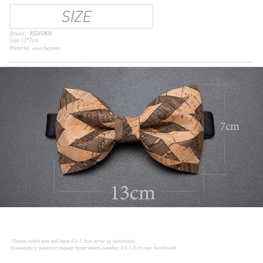 

New Cork Wood Fashion Bow Ties Mens Novelty Handmade Solid Neckwear for Mens Wedding Party Man Gift Accessories Men Bowtie