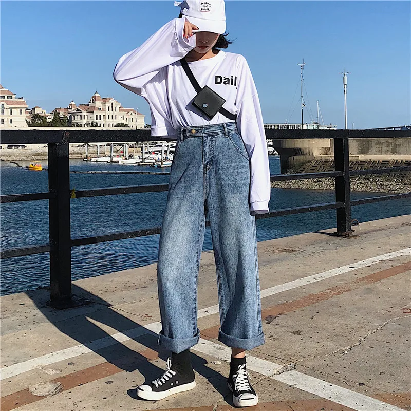 S-XL 2 цвета 2018 Новинка осени в Корейском стиле Высокая талия джинсы винтажные