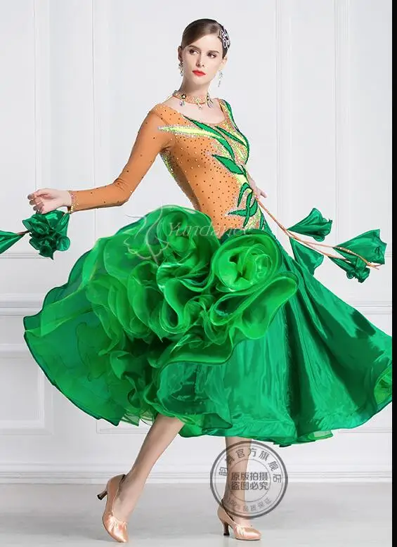 ballroom dress  woman  ballroom dresses dance customize ballroom dress competition  lycra  green B-18400