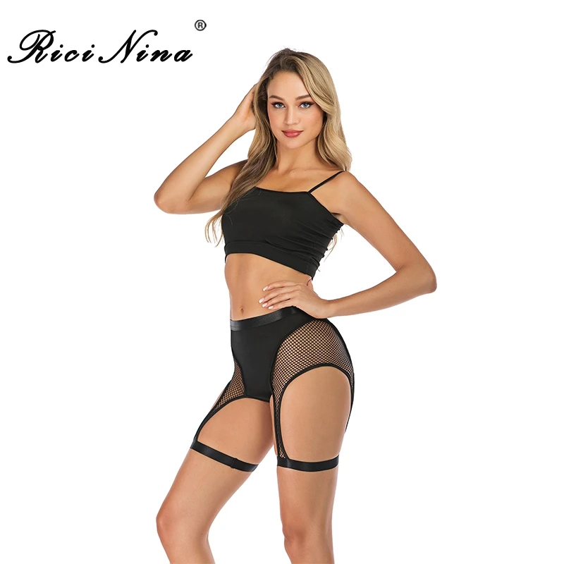 Женские шорты с высокой эластичной талией RICININA сетчатые сеточкой на лето 2019 |