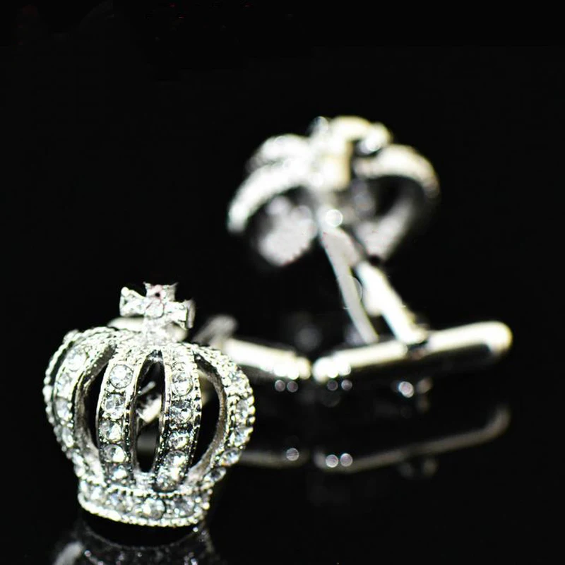 Мужские металлические запонки Crown Стразы серебристые золотистые Синие ювелирные
