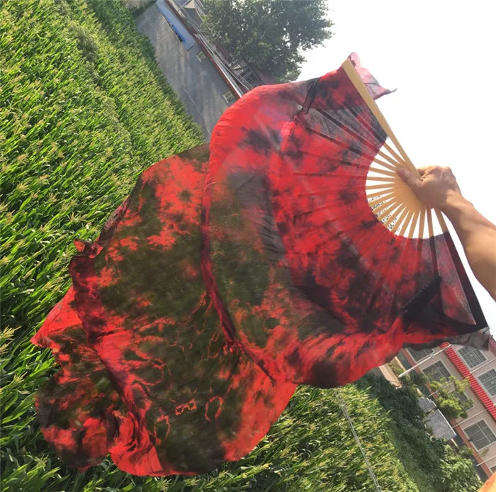 1 Pair(L+R) Belly Dance Silk Fan Veil Worship Art Bamboo Long Fans Tie Dyed Flower 47&quot/59&quot/71&quot/83&quot Free Shipping |