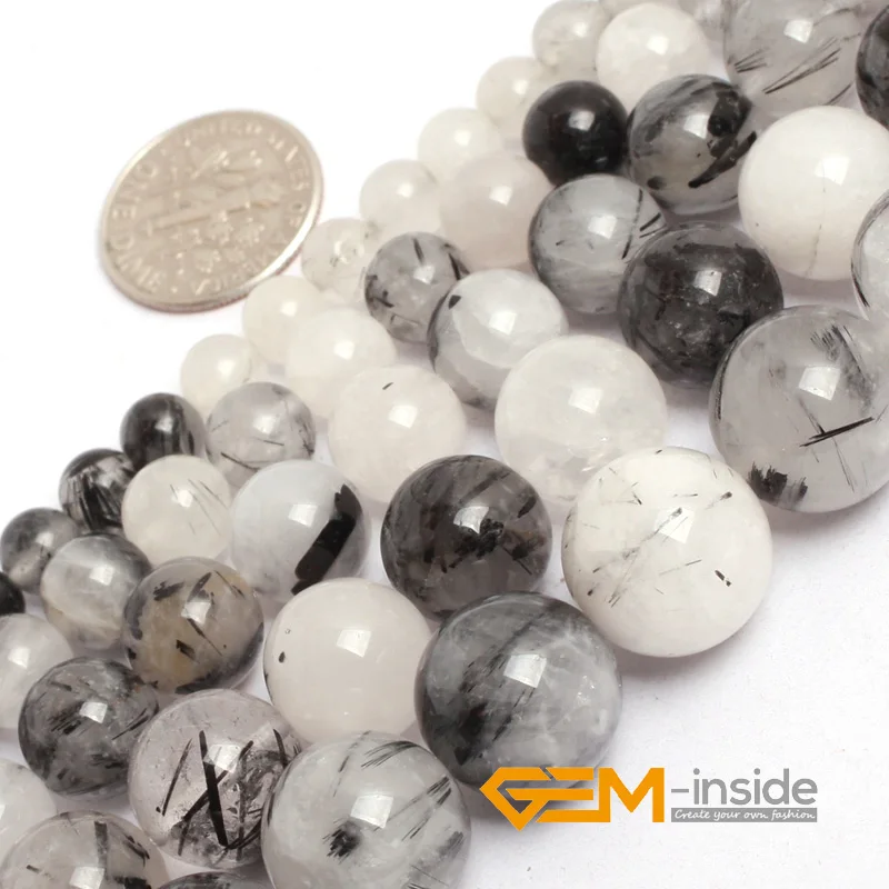 

Round Black Rutilated Quartzs Beads Natural stone beads DIY loose beads for jewelry making strand 15 inches Free Shipping