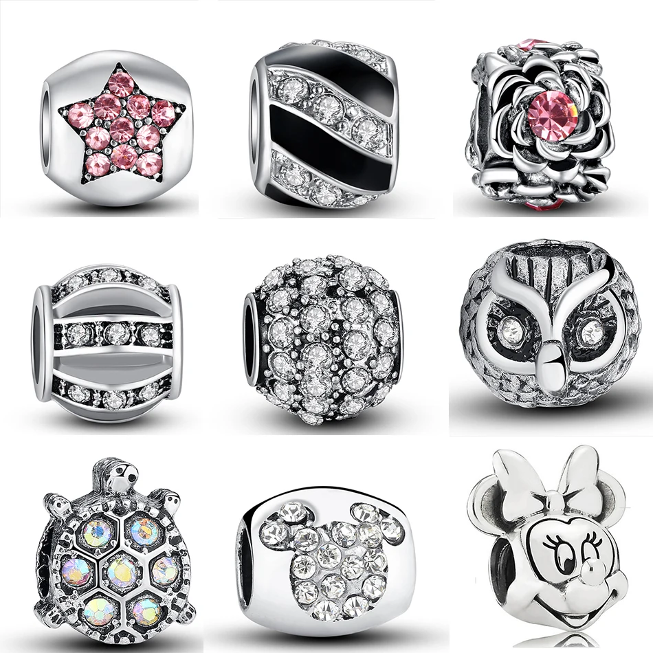 EVOJEW 925 Серебряный цветной бусины браслет Микки роковой Подвески Совы fit Pandora для