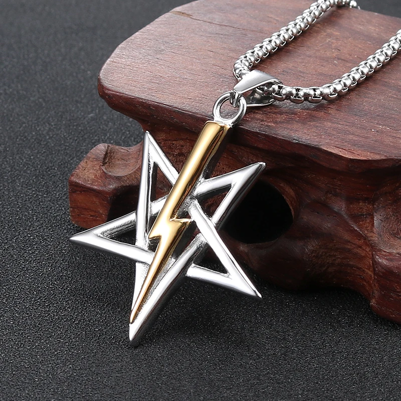 YaHui Нержавеющая сталь Золото и серебро fulmination пентаграмма ожерелья подвески jewelry