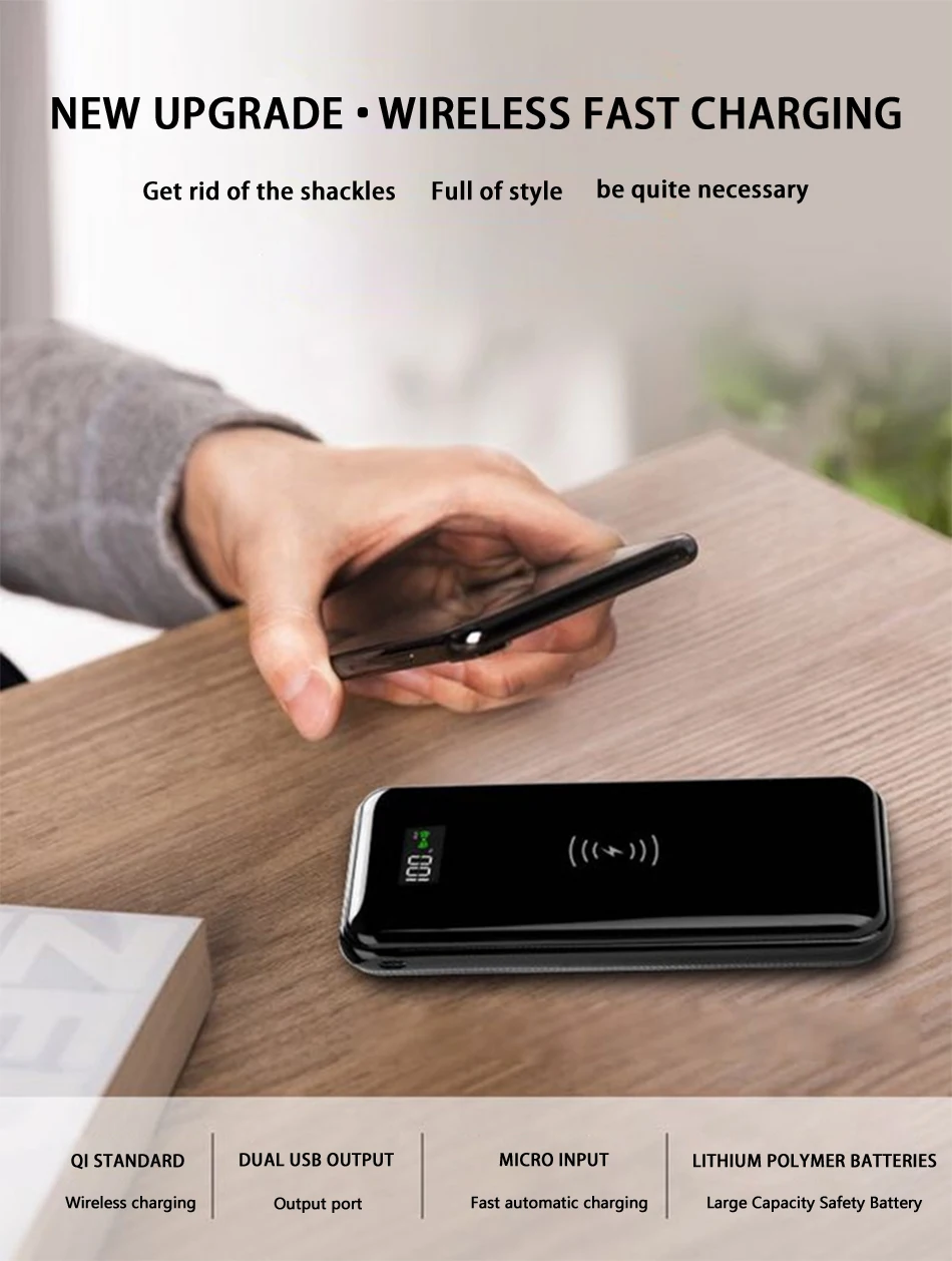 NOHON QI Беспроводное быстрое зарядное устройство с двумя usb-портами для iPhone, samsung, LG, универсальный внешний аккумулятор, 10000 мА/ч, точный дисплей электричества