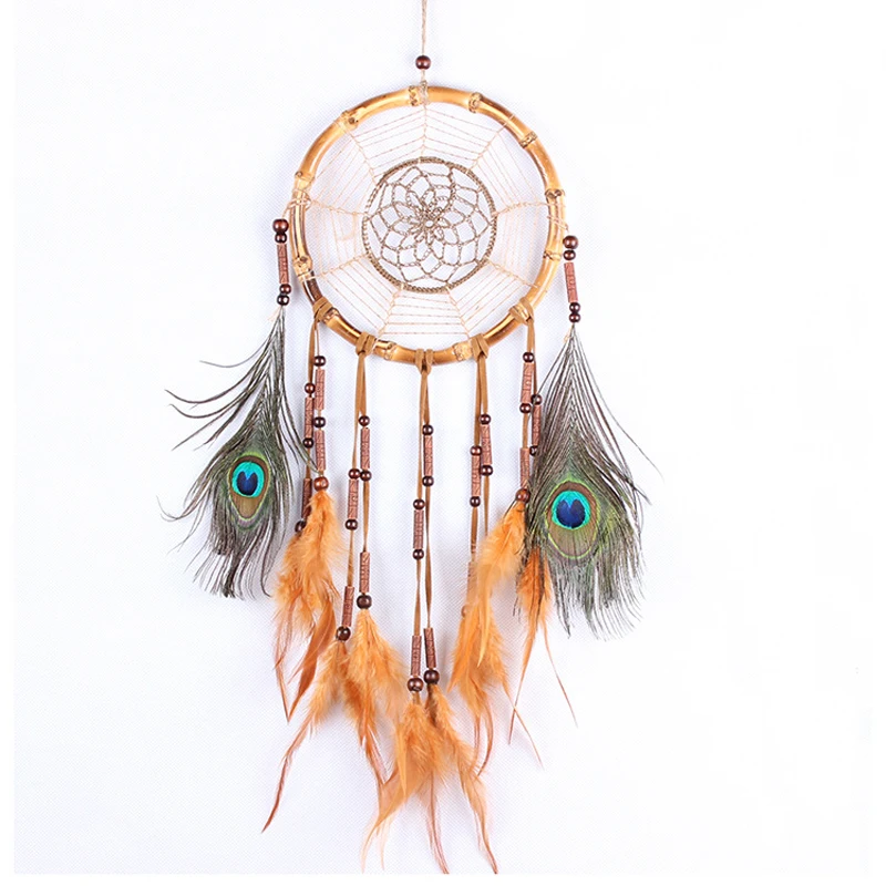 Ручная работа С принтом павлиньи перья Ловец снов бамбуковая круглая сеть