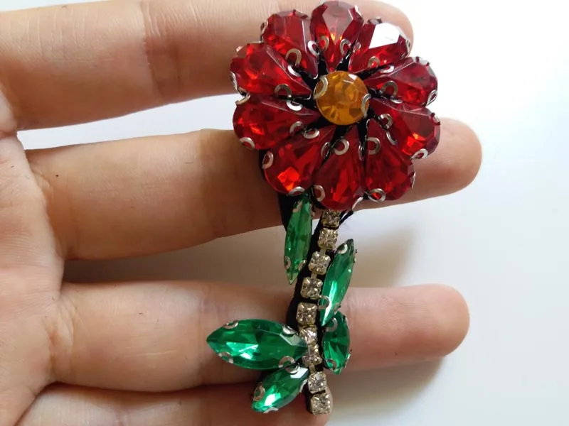 5 шт./лот патчи из горного хрусталя с красным цветком для одежды декоративные