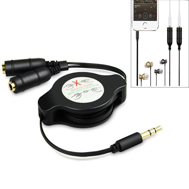 HOTR Telescopic Earphone Share Adapter Cord Extendable Headphone MP3 Music Splitter 3.5mm Audio Aux Line Male to Female | Электроника