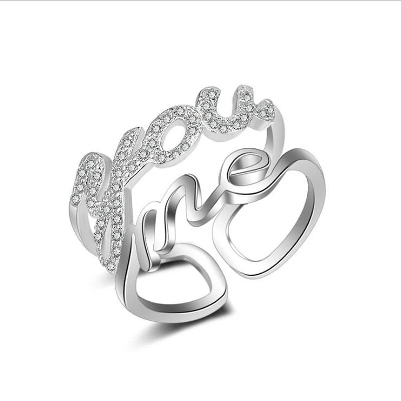 

KOFSAC New Fashion Sterling Silver 925 Rings For Women Elegant CZ Double layer Letter Ring Finger Jewelry Valentine's Day Gifts
