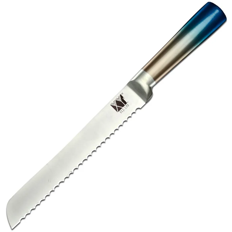 8 bread knife XYj набор кухонных ножей из нержавеющей стали градиентная синяя ручка интегрированный дизайн нож шеф-повара 8 ''Держатель ножей ножницы инструменты для приготовления пищи - Цвет: 8 bread knife