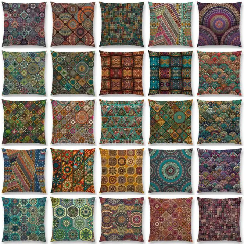 Boho красочная абстрактная Этническая Цветочная Подушка Чехол узор мандалы принты Винтаж пэчворк геометрический диван наволочка