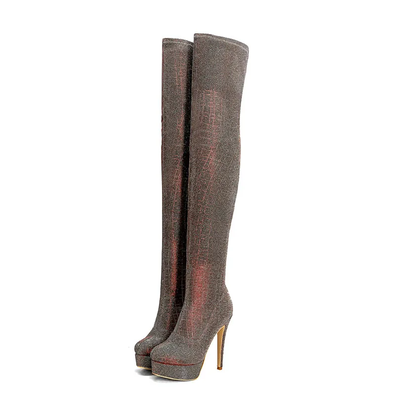 

Spring/Autumn Women Shoes Long Boots Over-the-Knee Boots Platform Rome Slip-On Round Toe Super High Thin Heels Big Siz Solid