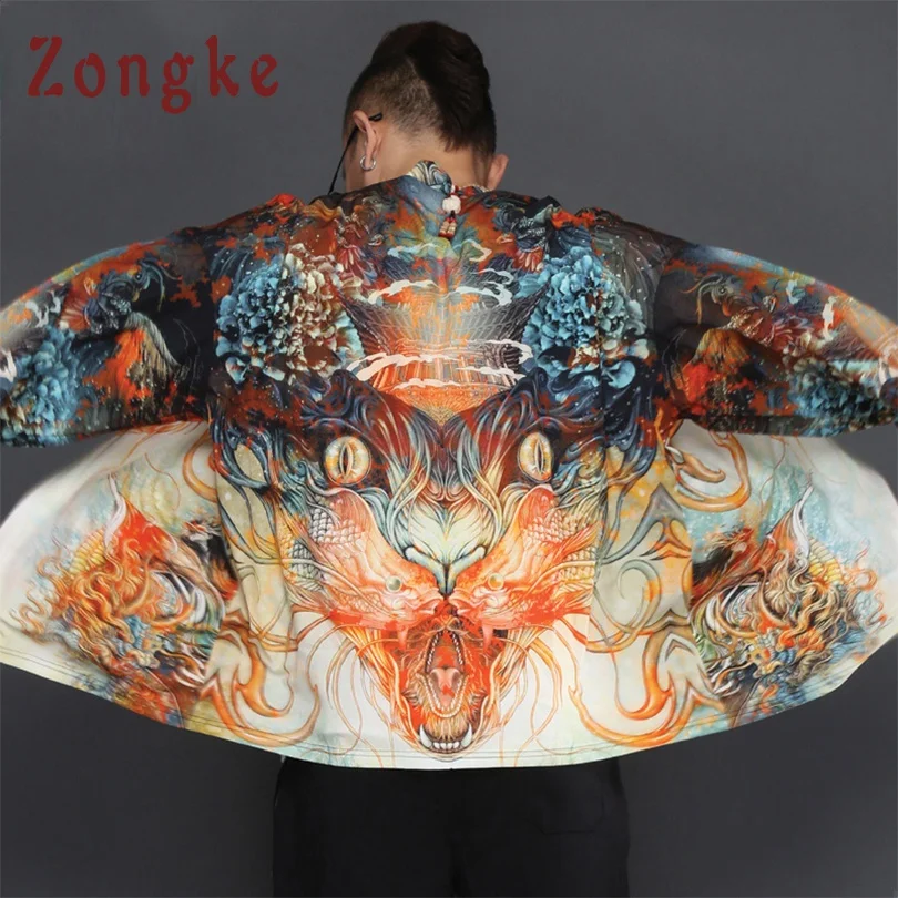 

Zongke летнее кимоно, кардиган, мужское длинное традиционное японское кимоно, мужское пляжное свободное черное кимоно, мужская куртка, модель ...