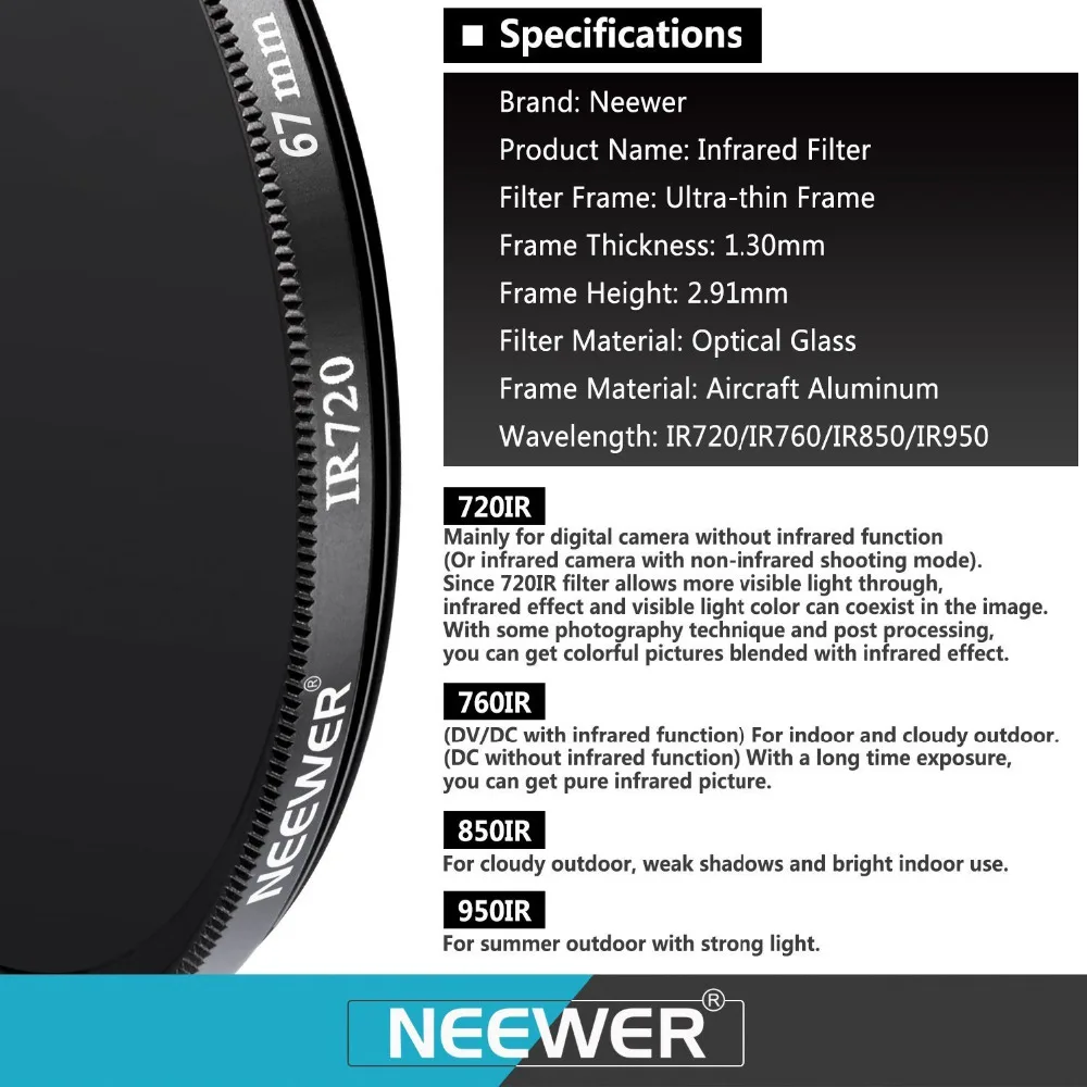 Набор инфракрасных фильтров Neewer 67 мм 4 шт.: IR720/760/850/950 + чехол для переноски NIKON D7100