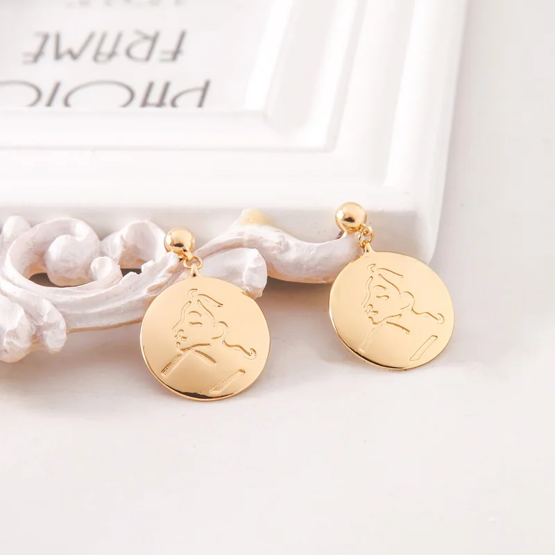 Simple Style Design Women Drop Earrings Geometric Character Round Alloy Pendant Fashion Jewelry | Украшения и аксессуары