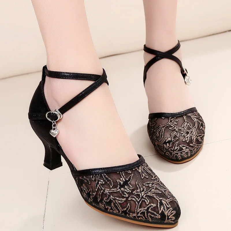 Туфли-лодочки женские для латиноамериканских танцев сетчатые босоножки с мягкой