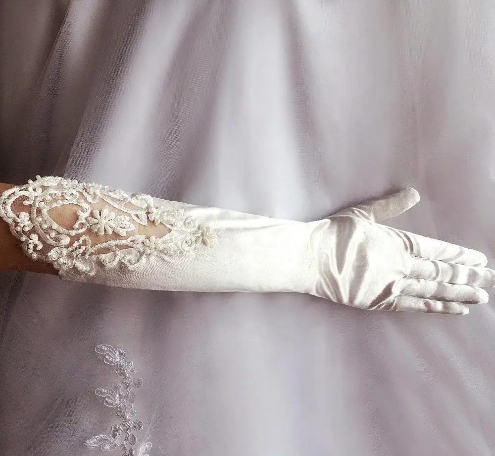Новинка 2019 белые перчатки для невесты цвета слоновой кости с бисером кружевные