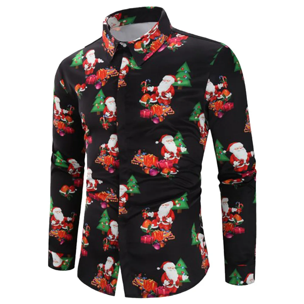 S XL для мужчин с длинным рукавом Рождественская блузка снежинки Санта конфеты