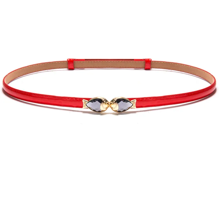 style 2 red Горячее предложение, новые черные ремни из лакированной кожи, женские тонкие ремни для девочек, украшенные красными рыбками, золотыми пряжками, белые ремни для женщин - Цвет: style 2 red