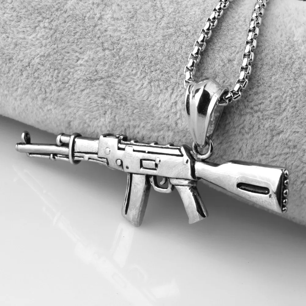 Изысканный серебристый цвет AK47 кулон в виде пистолета колье яркое ювелирное