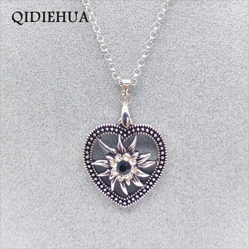 QIDIEHUA Bijoux Collier антикварное серебряное ожерелье Эдельвейс с кулоном для женщин
