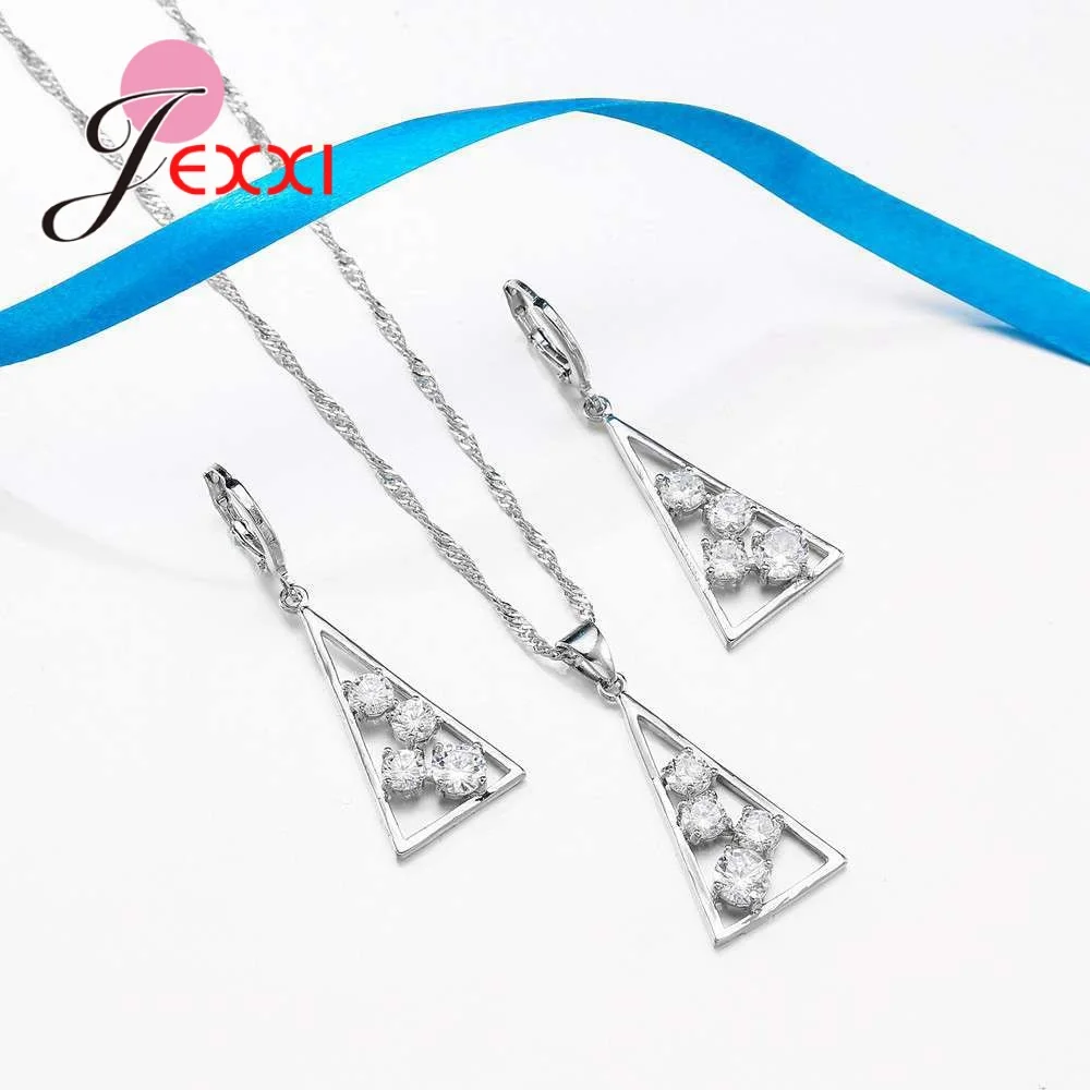 Triangle Shape Women 925 Sterling Silver Cubic Ziron Wedding Jewelry Sets Luxury Party Choker Necklace Earrings Set Girl | Украшения и