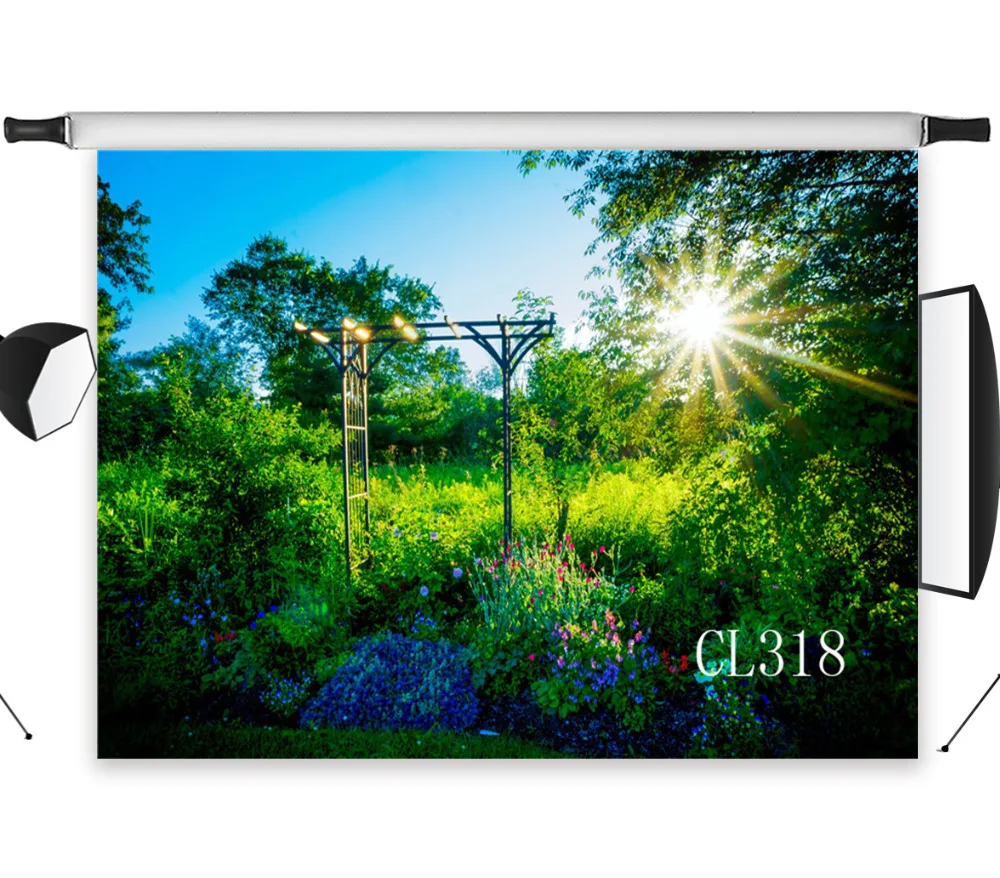 Фон для студийной фотосъемки с изображением зеленого природного солнечного