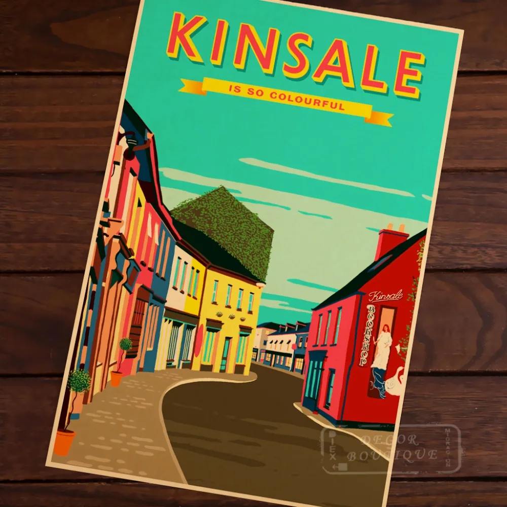 Поп арт карта Kinsale красочный очаровательный город классический винтажный Ретро